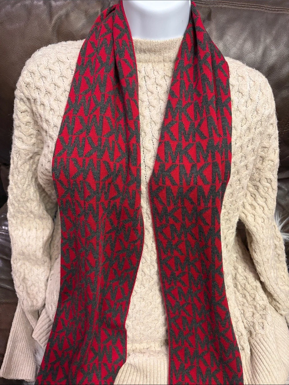 MICHAEL Michael Kors Red and Gray MK Logo scarf